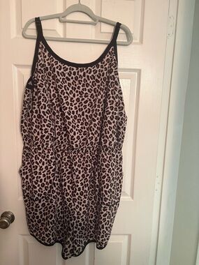 Leopard Print Sleeveless Romper -  Stretch Woven Active